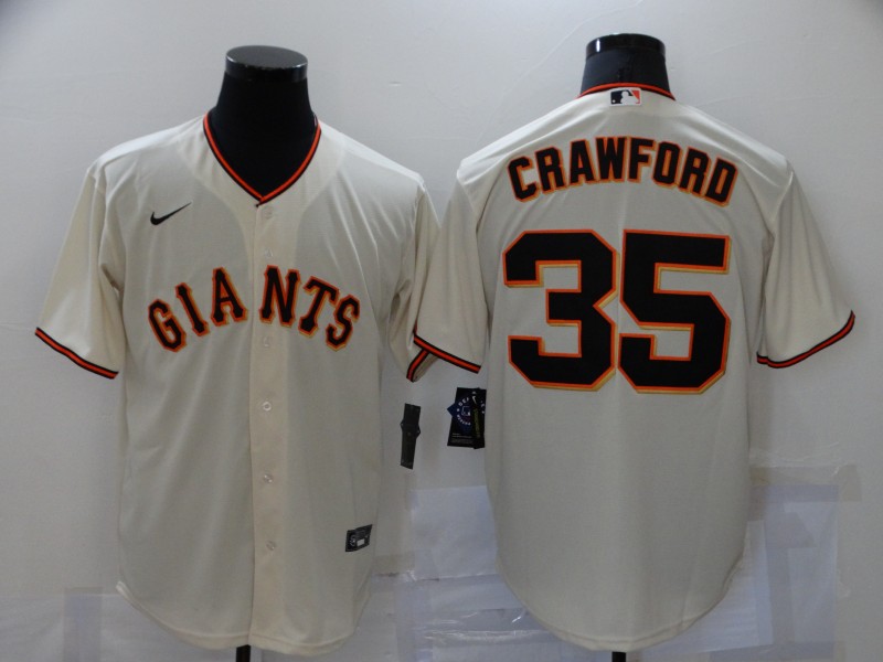 Men San Francisco Giants 35 Crawford Cream Game Nike 2021 MLB Jersey